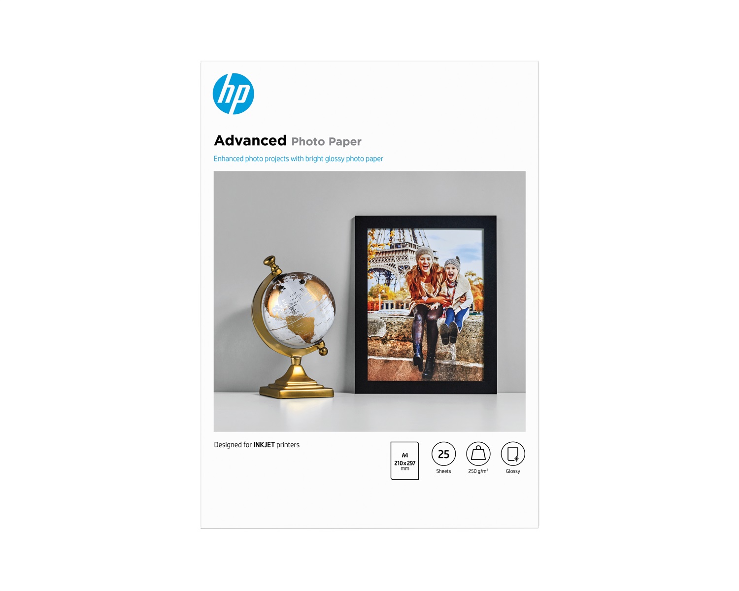 HP Carta fotografica Advanced, lucida, 250 g/m², A4 (210 x 297 mm), 25 fogli - Qualità professionale con colori saturi e asciugatura rapida