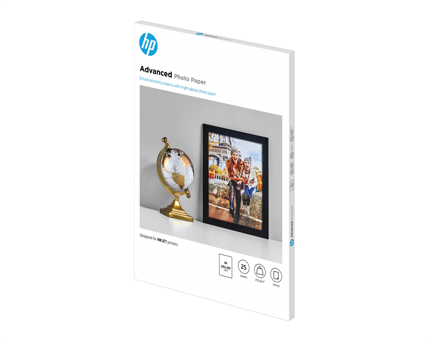 HP Carta fotografica Advanced, lucida, 250 g/m², A4 (210 x 297 mm), 25 fogli - Qualità professionale con colori saturi e asciugatura rapida