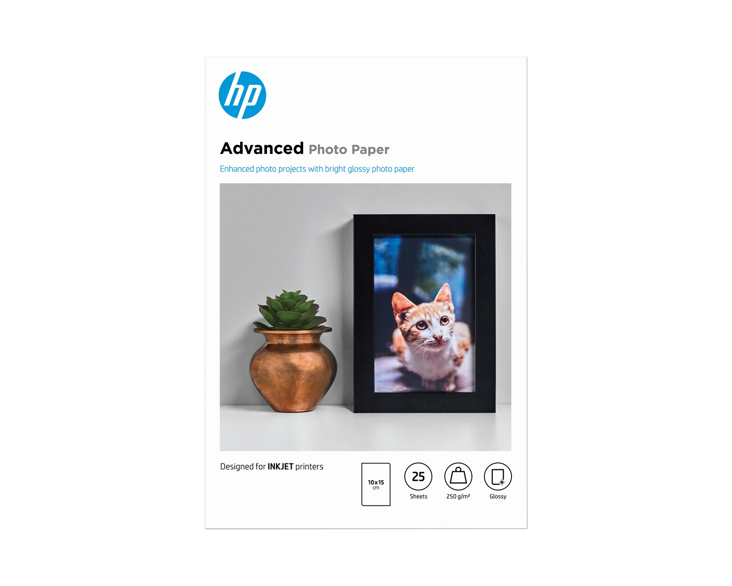 HP Carta Fotografica Advanced Lucida, 250 g/m², 10 x 15 cm (senza margini), Confezione da 25 fogli