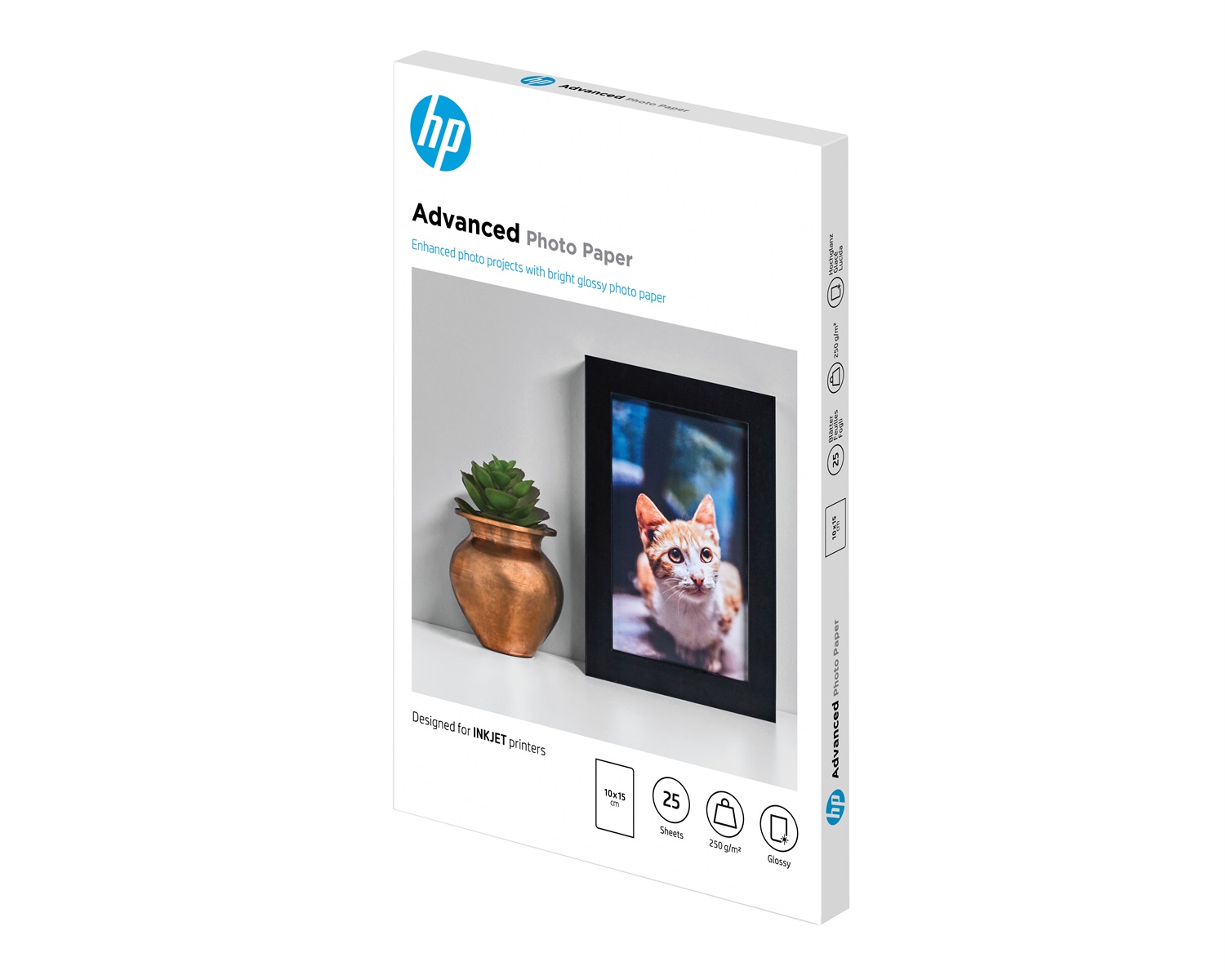 HP Carta Fotografica Advanced Lucida, 250 g/m², 10 x 15 cm (senza margini), Confezione da 25 fogli