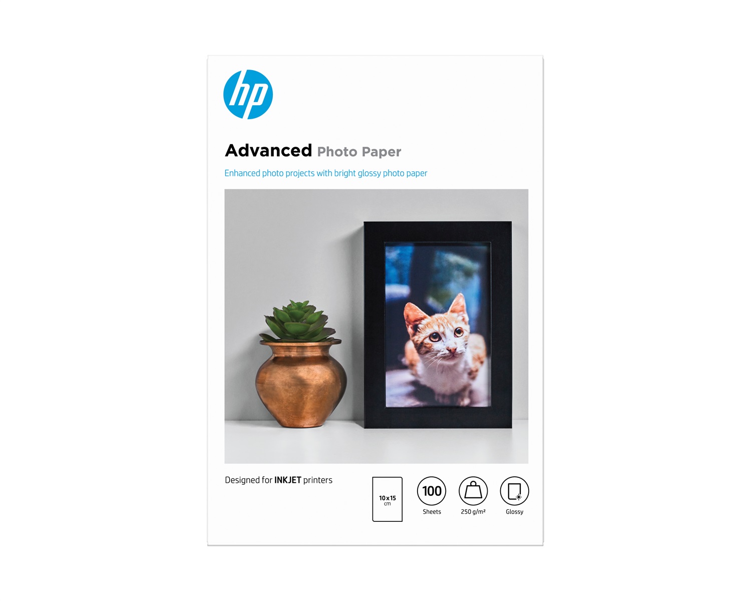 HP Carta Fotografica Advanced Lucida, 250 g/m², 10 x 15 cm (senza margini), Confezione da 100 fogli