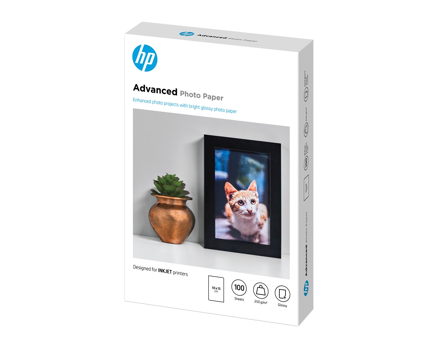 HP Carta Fotografica Advanced Lucida, 250 g/m², 10 x 15 cm (senza margini), Confezione da 100 fogli