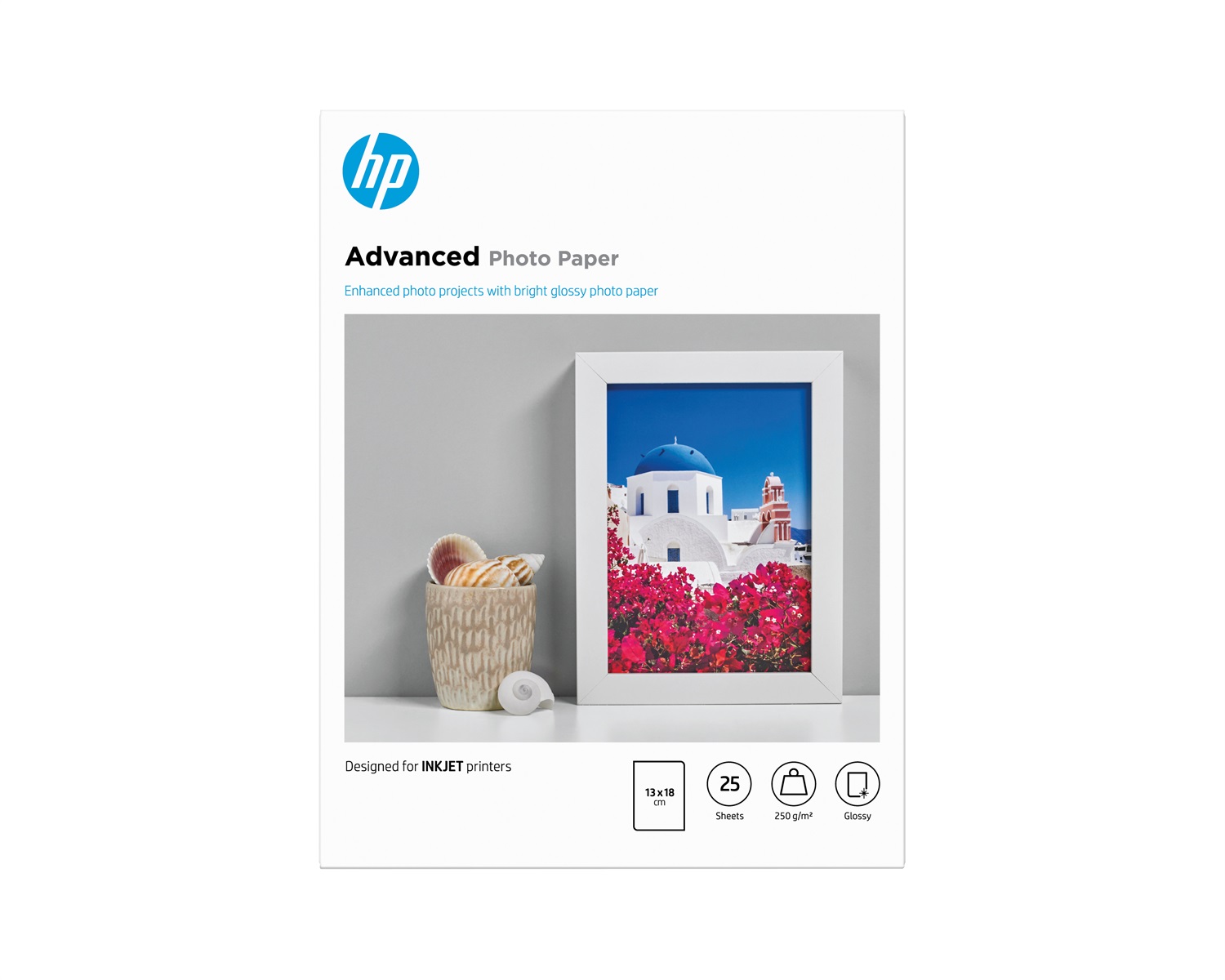 HP Carta fotografica Advanced, Lucida, 250 g/m², 13 x 18 cm (127 x 178 mm), 25 fogli - Qualità professionale con colori vivaci e asciugatura rapida