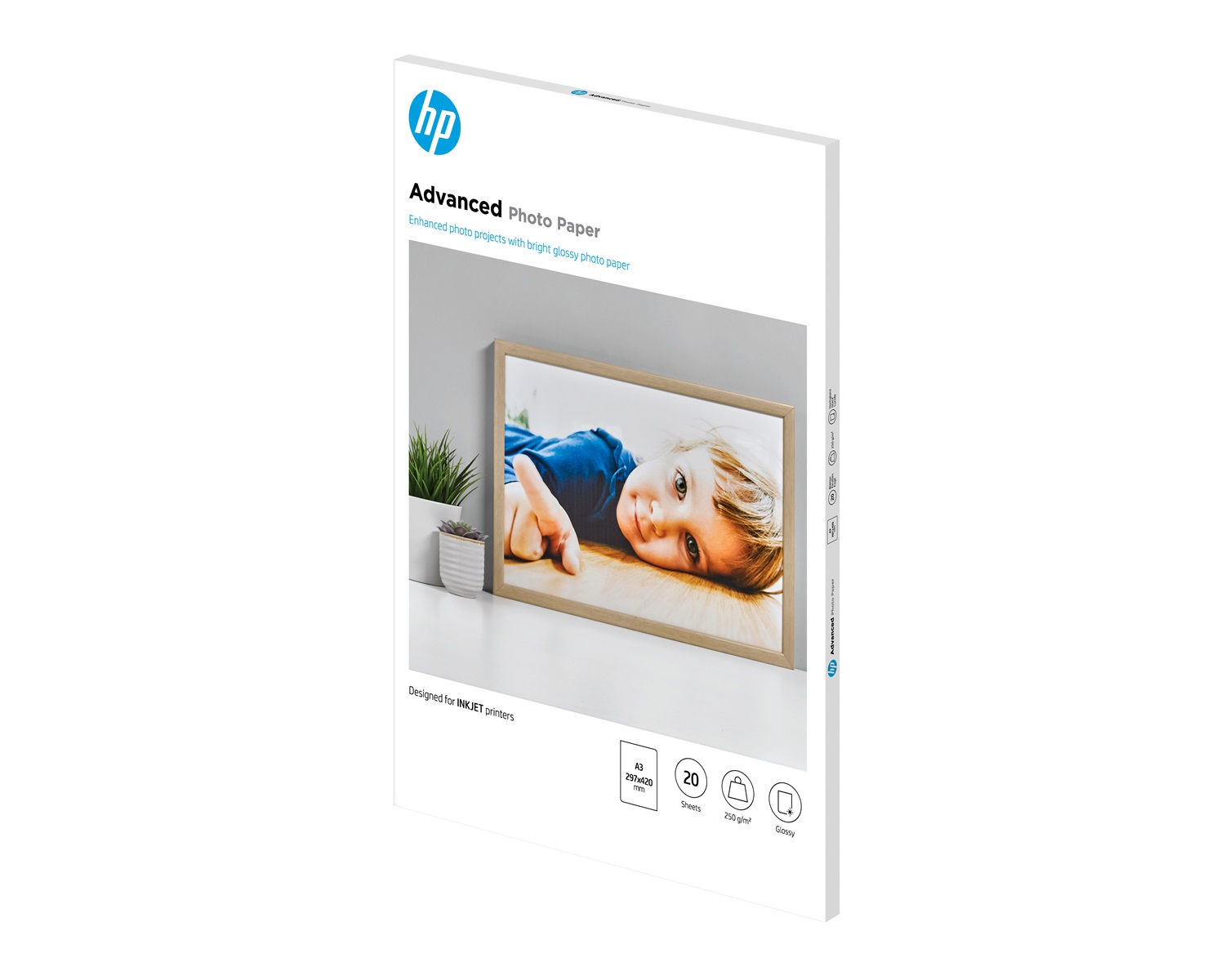 HP Carta Fotografica Advanced Q8697A, Lucida, 250 g/m2, A3 (297 x 420 mm), Confezione da 20 Fogli