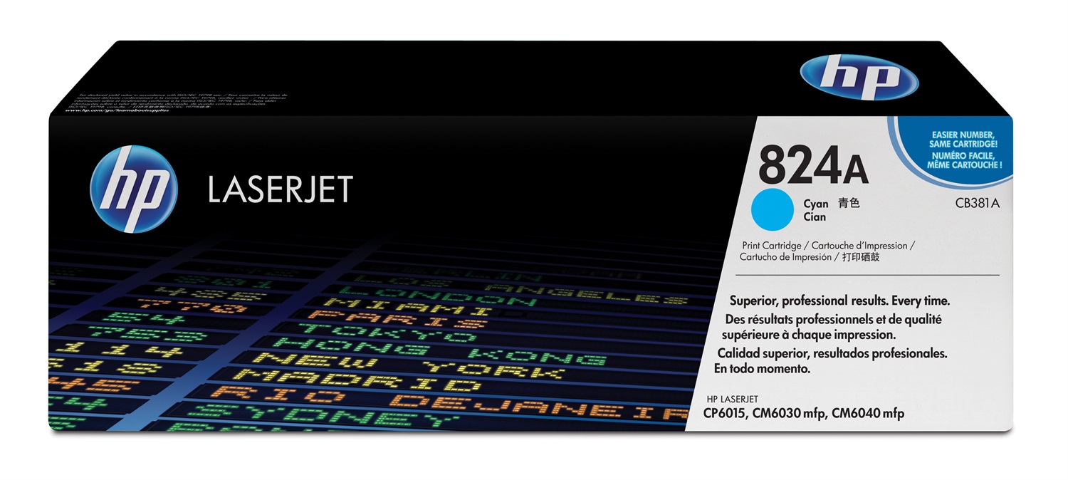 HP Cartuccia Toner Originale Ciano 824A (CB381A) - Circa 21.000 Pagine, Compatibile con HP Color LaserJet CP6015 e CM6030