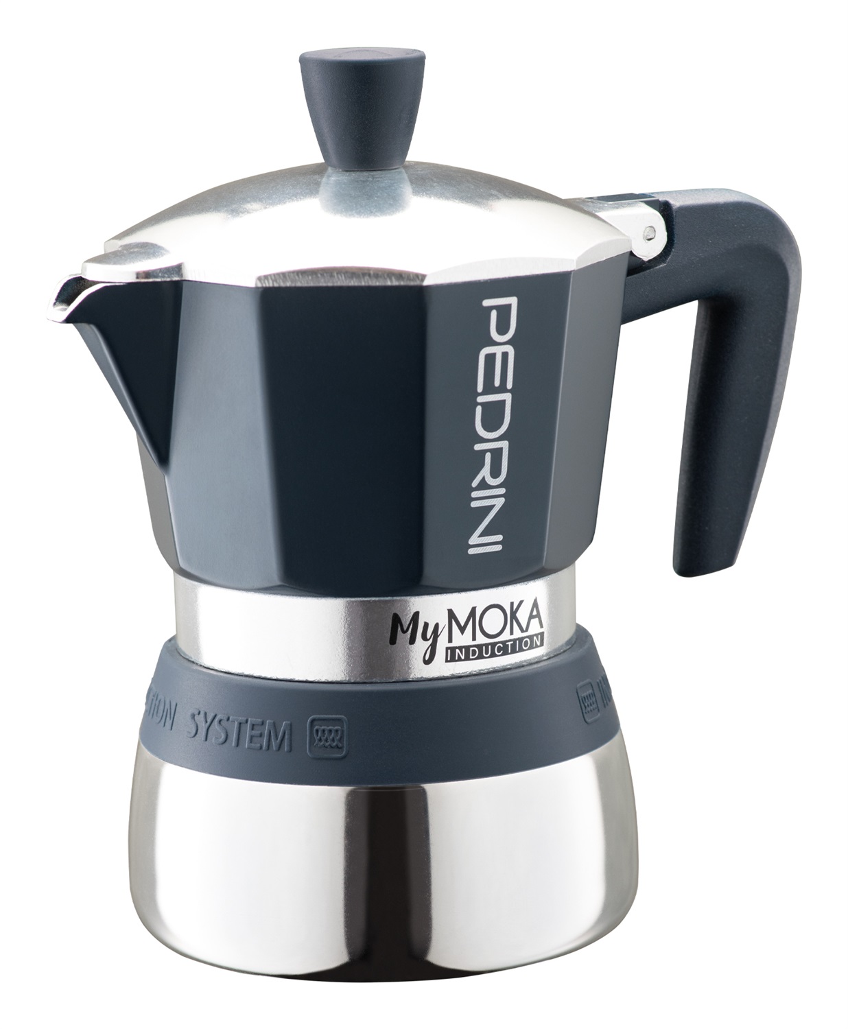 Pedrini Caffettiera MyMoka Induction 3 Tazze Blu - Acciaio Inox e Alluminio, Compatibile con Induzione