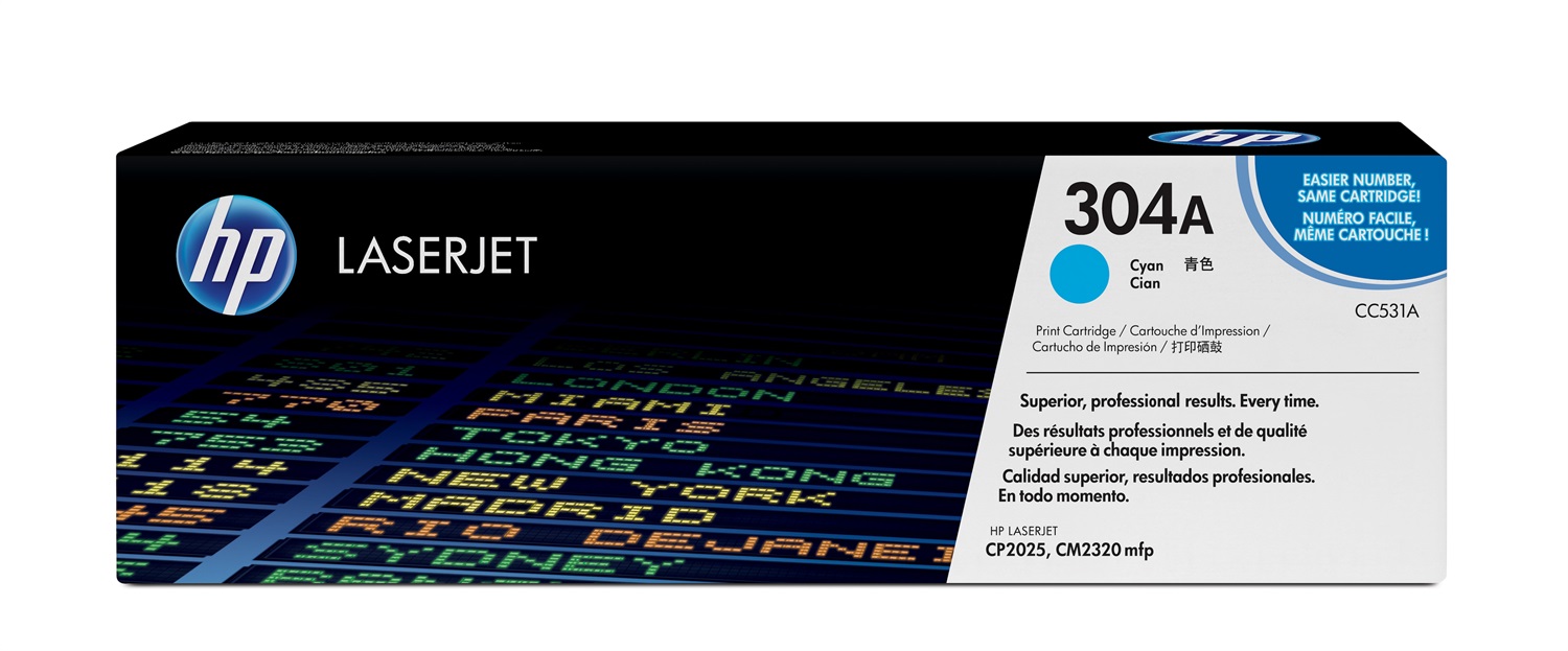 HP Cartuccia Toner Originale Ciano 304A CC531A - 2800 Pagine, Compatibile con Color LaserJet CP2025 e CM2320