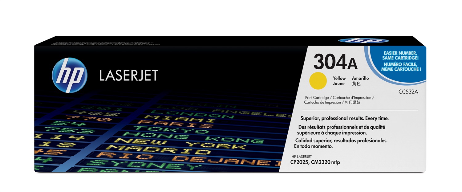 HP Cartuccia Toner originale Giallo CC532A 304A - 2800 Pagine, Compatibile con Color LaserJet CP2025, CM2320 e altri