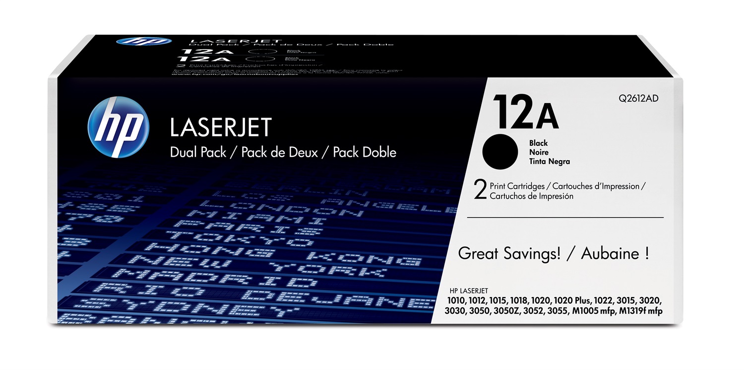 HP Q2612AD - Confezione da 2 cartucce originali di Toner nero LaserJet 12A, 4000 pagine totali