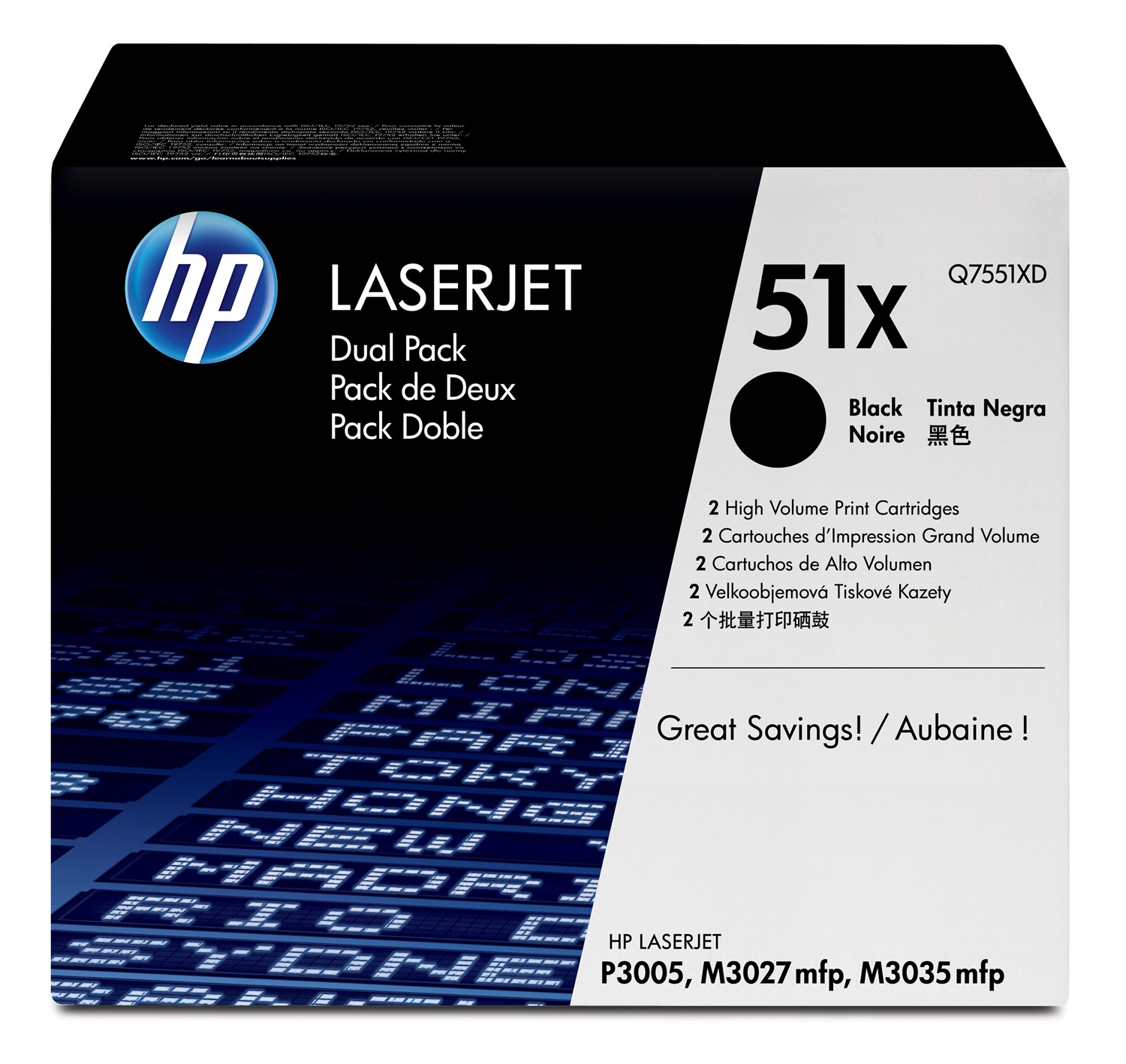 HP Confezione da 2 cartucce originali di Toner nero Q7551XD ad alta capacità per LaserJet P3005, M3035MFP, M3027MFP - Fino a 13.000 pagine