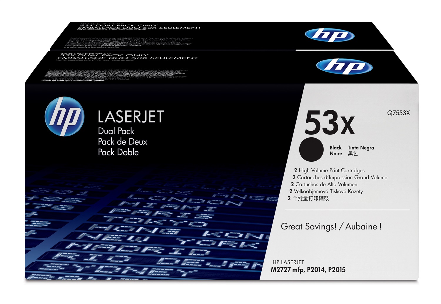 HP Q7553XD Confezione da 2 cartucce originali di Toner nero ad alta capacità LaserJet 53X - Resa 14000 pagine