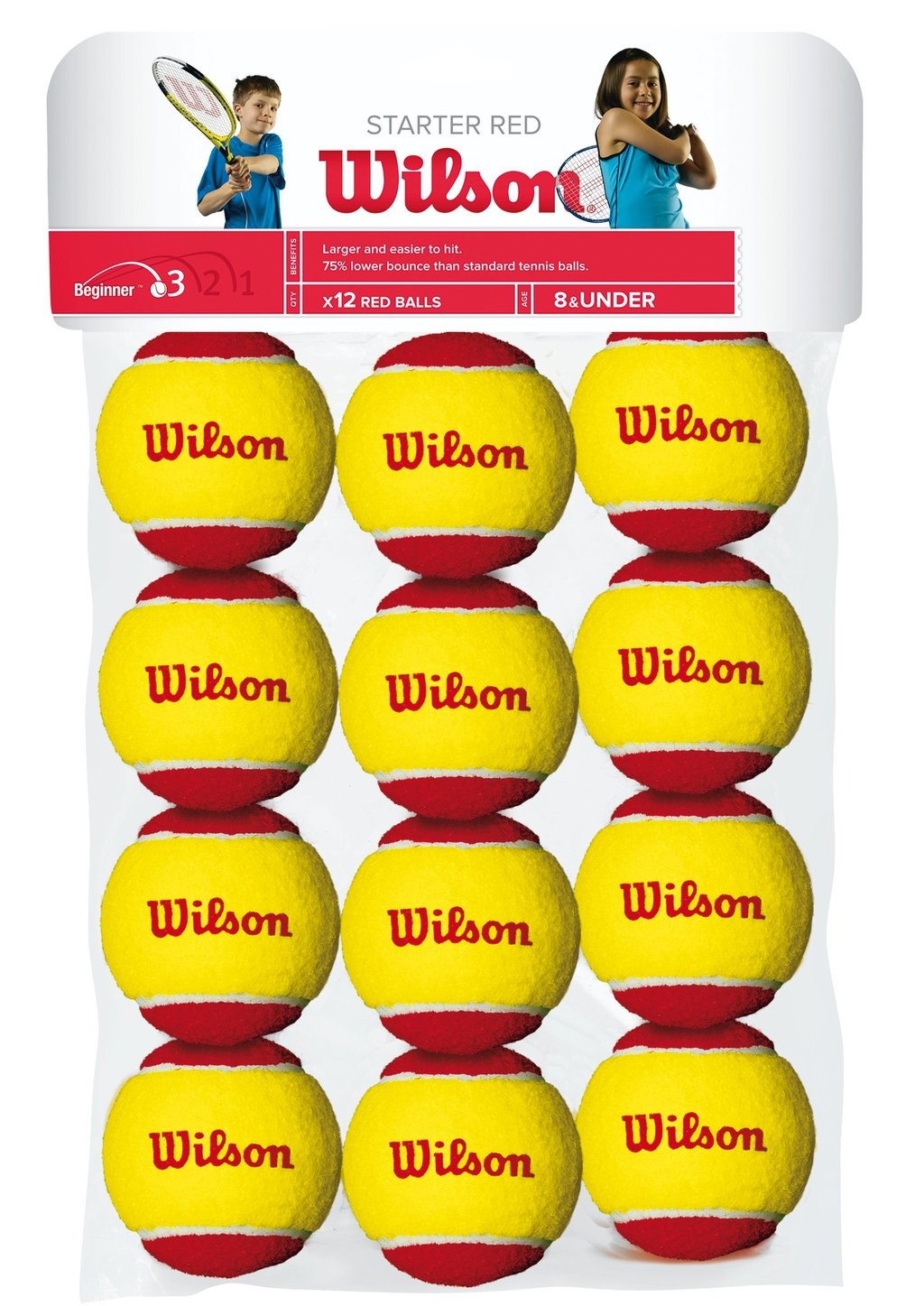 Wilson Starter Red - Palline da Tennis per Bambini, 12 pezzi, Giallo/Rosso, Compressione Ridotta, Adatte per l'Apprendimento