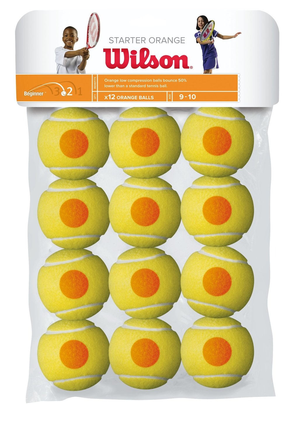 Wilson Starter Orange - Palline da tennis junior, 12 pezzi, Rimbalzo ridotto del 50%, Adatte per l'apprendimento dei bambini