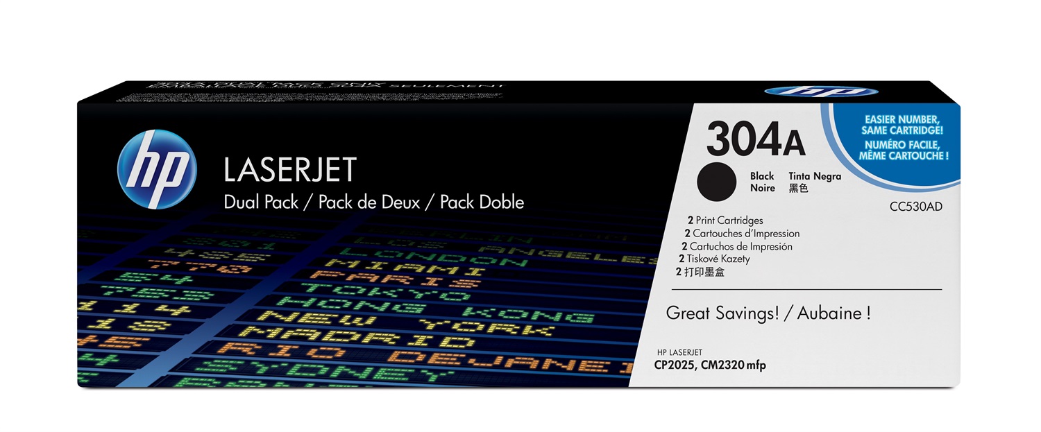 HP Toner 304A CC530AD - Confezione da 2 cartucce originali Nero, Resa 7000 pagine