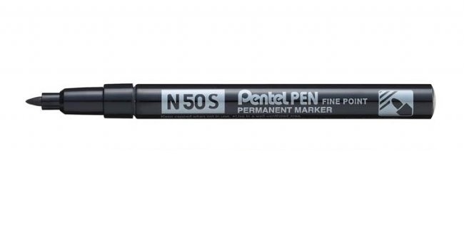Pentel N50S Marcatore Permanente Slim Nero - Punta Fine 3,18 mm, Fusto in Metallo, Alta Indelebilità, Conf. 12 pz
