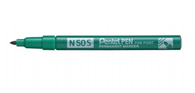 Pentel N50S Marcatore Permanente Slim Punta Fine Verde - 12 Pz, Alta Indelebilità e Fusto in Metallo