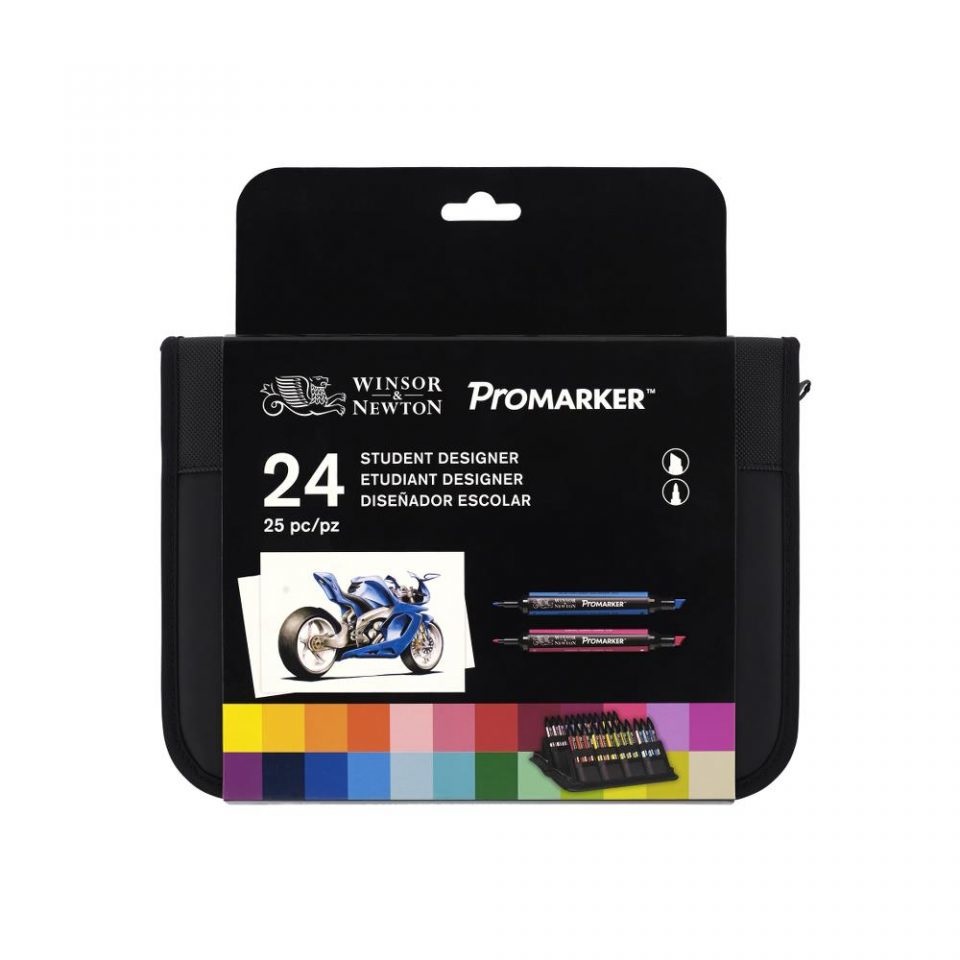 Winsor & Newton Promarker Pennarelli Doppia Punta - 24 Colori Assortiti, Inchiostro Non Tossico, Astuccio da 24 pz