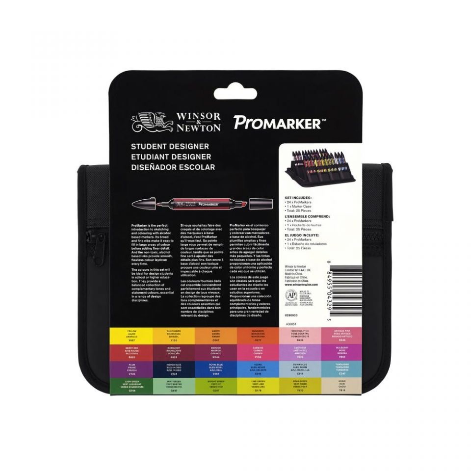 Winsor & Newton Promarker Pennarelli Doppia Punta - 24 Colori Assortiti, Inchiostro Non Tossico, Astuccio da 24 pz