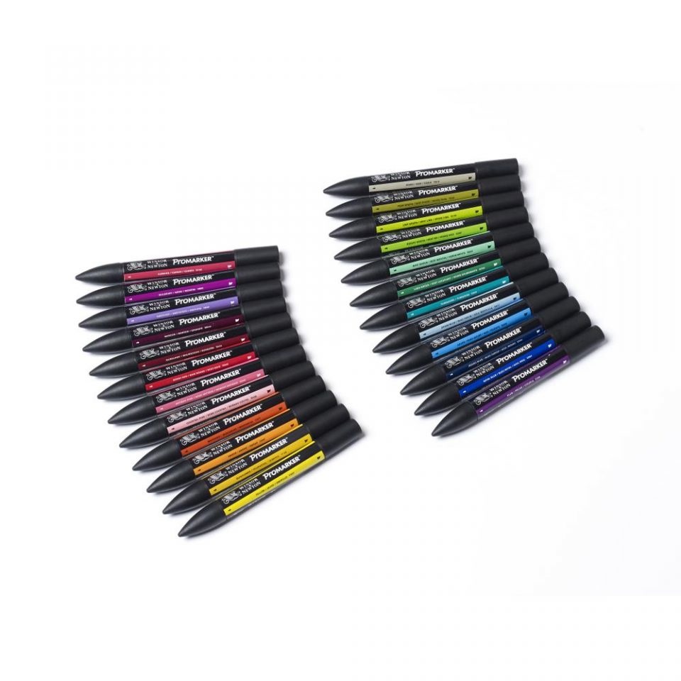 Winsor & Newton Promarker Pennarelli Doppia Punta - 24 Colori Assortiti, Inchiostro Non Tossico, Astuccio da 24 pz