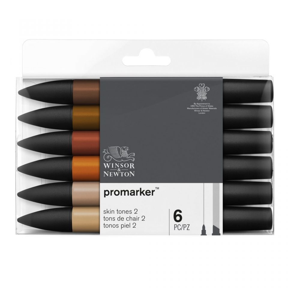 Winsor & Newton Pennarelli Promarker Doppia Punta Fine-Larga - Set 6 pz Toni Carne Scuro