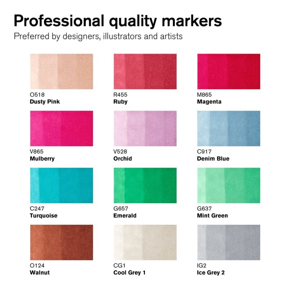 Winsor & Newton Pennarelli Doppia Punta Promarker Manga Chibi - 12 Colori Assortiti, Inchiostro Non Tossico