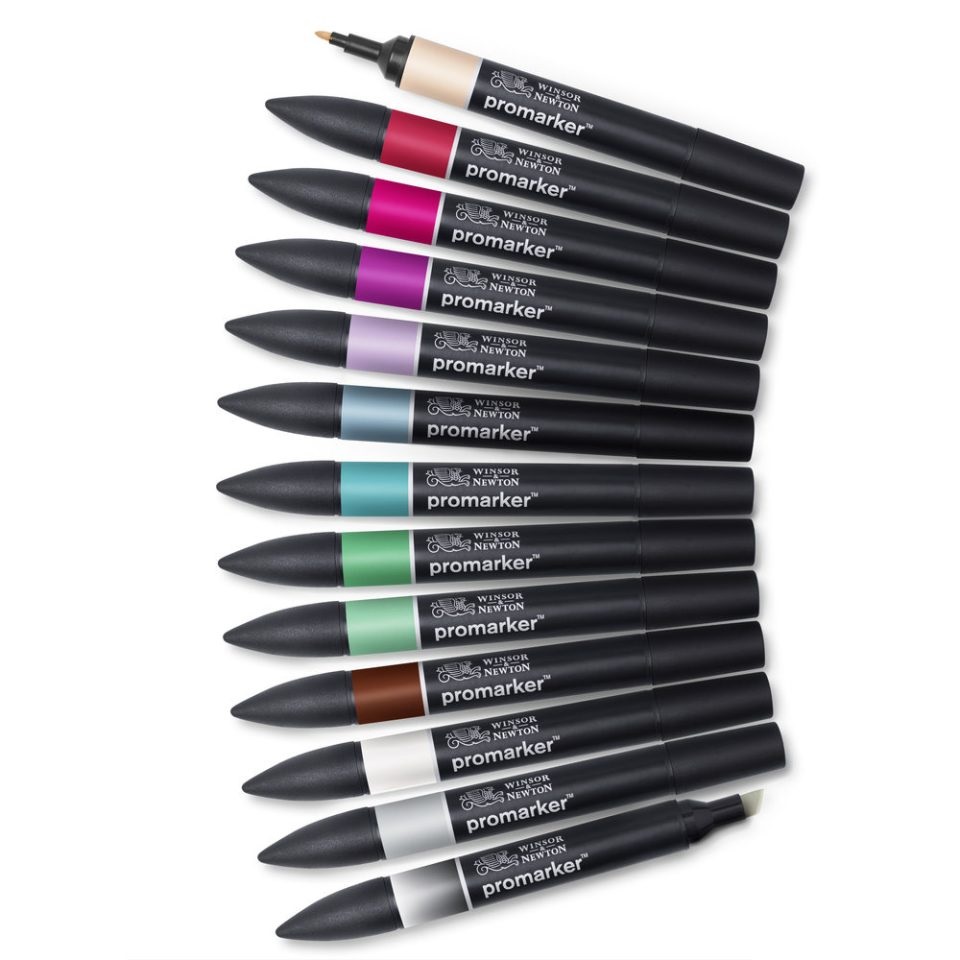 Winsor & Newton Pennarelli Doppia Punta Promarker Manga Chibi - 12 Colori Assortiti, Inchiostro Non Tossico