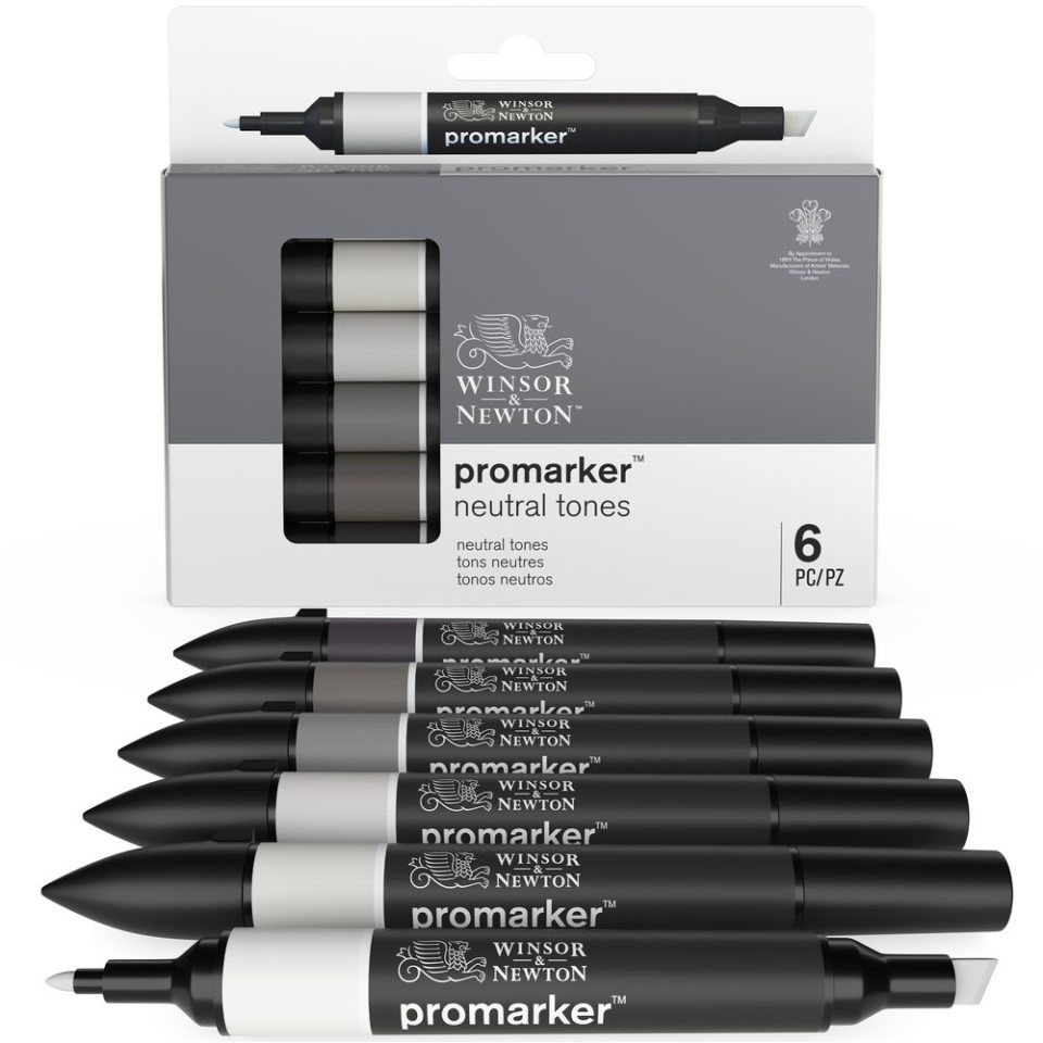 Winsor & Newton ProMarker - 6 Pennarelli a Doppia Punta Toni Neutri con Inchiostro Non Tossico