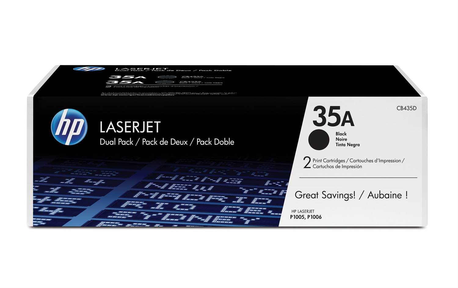 HP Toner Originale Nero 35A CB435AD - Confezione da 2 cartucce, 3000 pagine totali, compatibile con LaserJet P1005/P1006/P1007/P1008