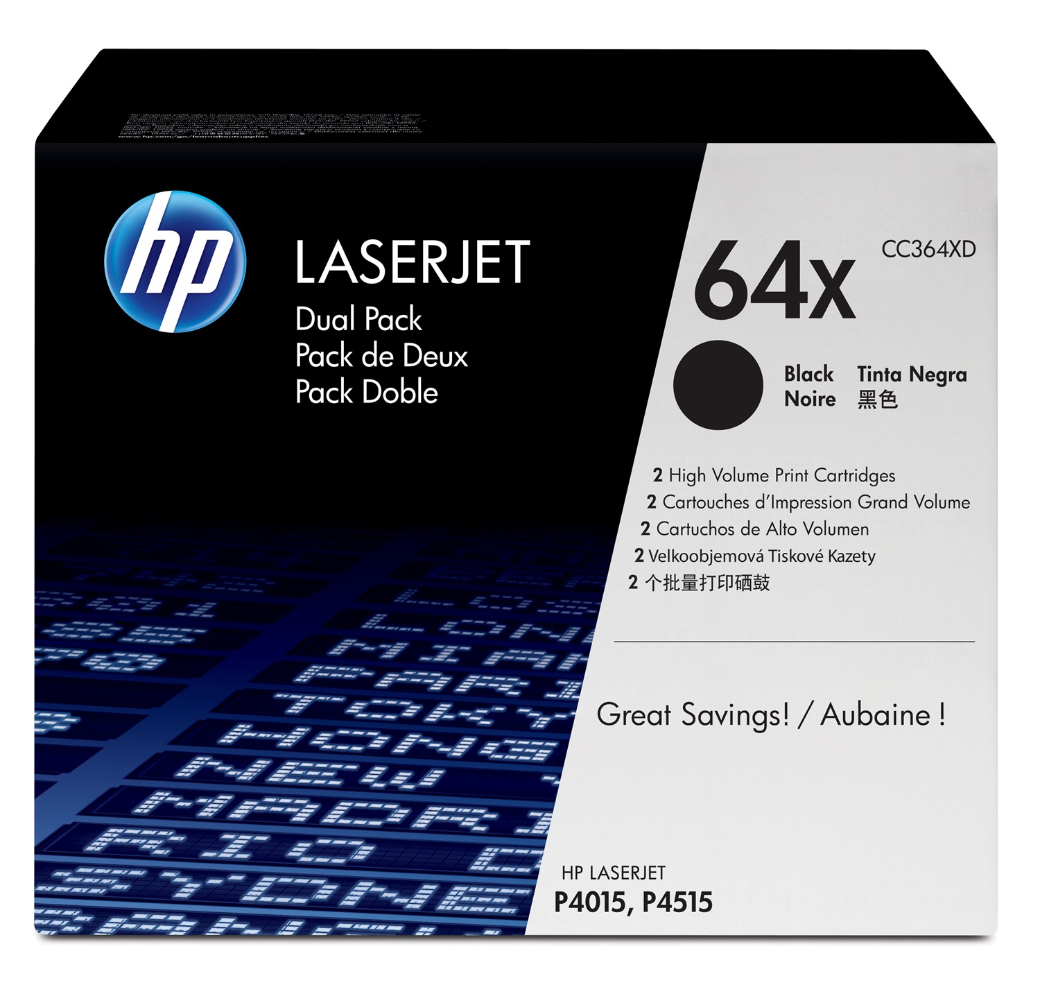 HP Toner Nero Originale Alta Capacità CC364XD - Confezione da 2 Cartucce, 24000 Pagine per Cartuccia, Compatibile con HP LaserJet P4015 e P4515