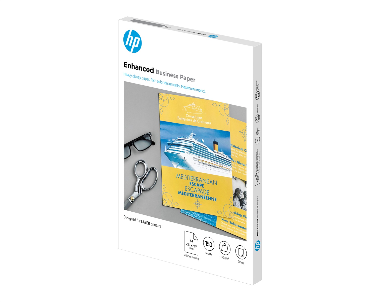 HP Carta Professionale Lucida A4 - 150 g/m² - Confezione da 150 Fogli per Stampe Laser - CG965A