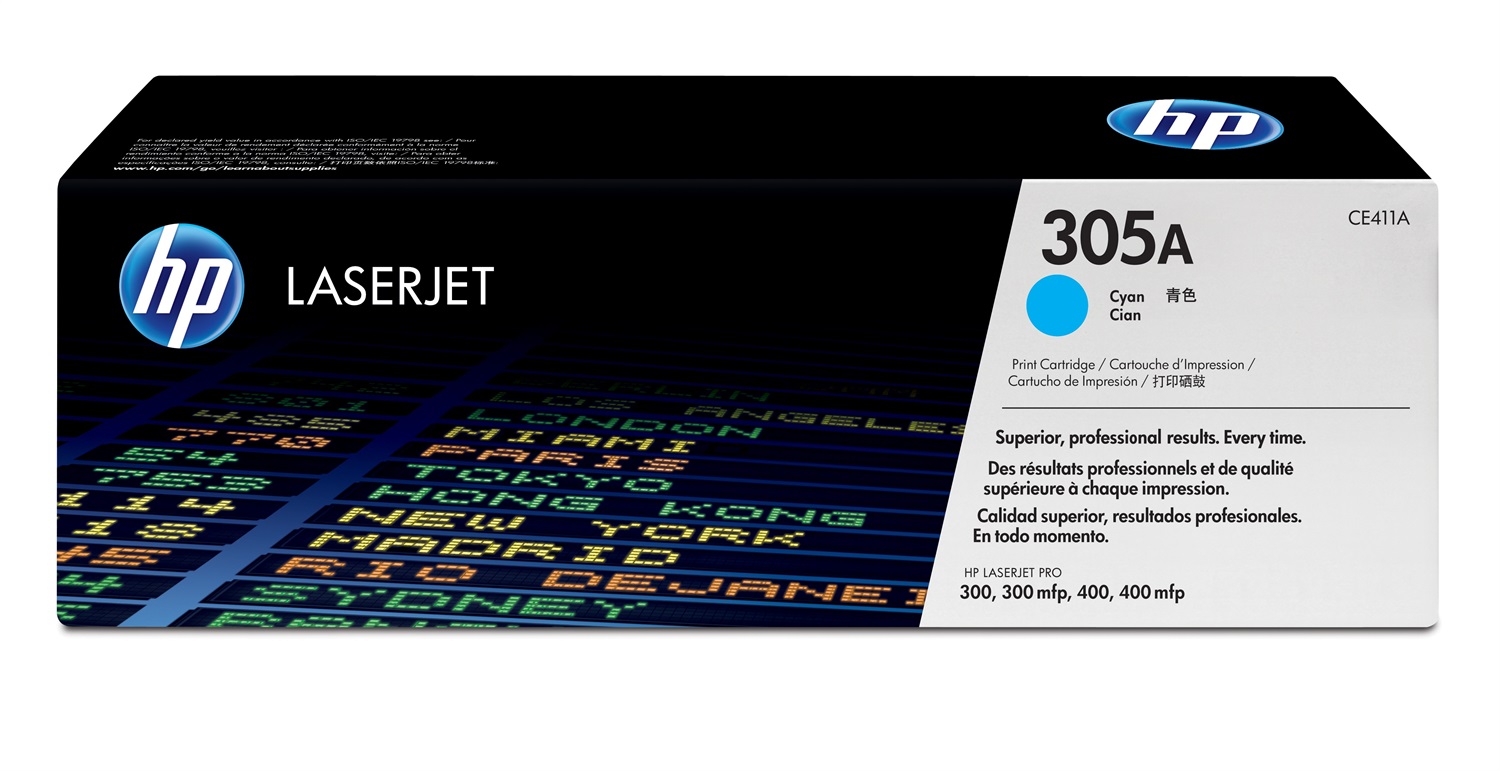 HP Cartuccia Toner originale Ciano CE411A 305A - 2600 Pagine, Compatibile con LaserJet Pro 300/400