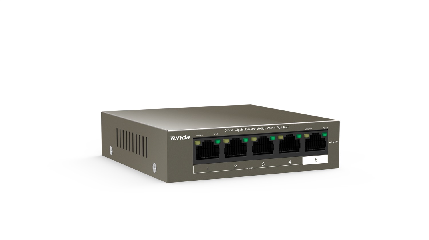 Tenda Switch Gigabit PoE TEG1105P-4-63W a 5 Porte, 4 Porte PoE fino a 30W, 10/100/1000 Mbps, Metallo, Desktop/Parete
