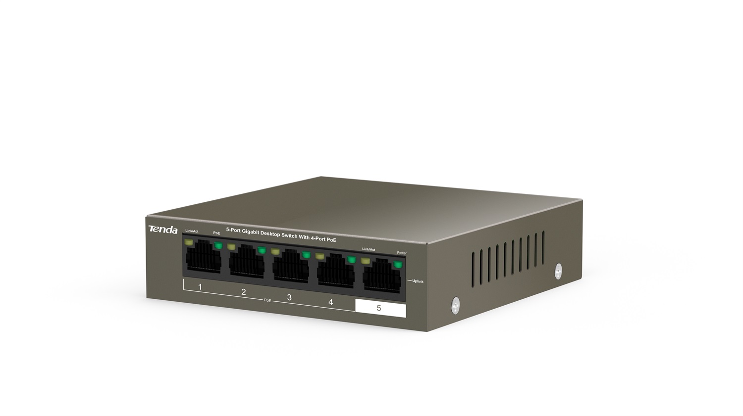 Tenda Switch Gigabit PoE TEG1105P-4-63W a 5 Porte, 4 Porte PoE fino a 30W, 10/100/1000 Mbps, Metallo, Desktop/Parete