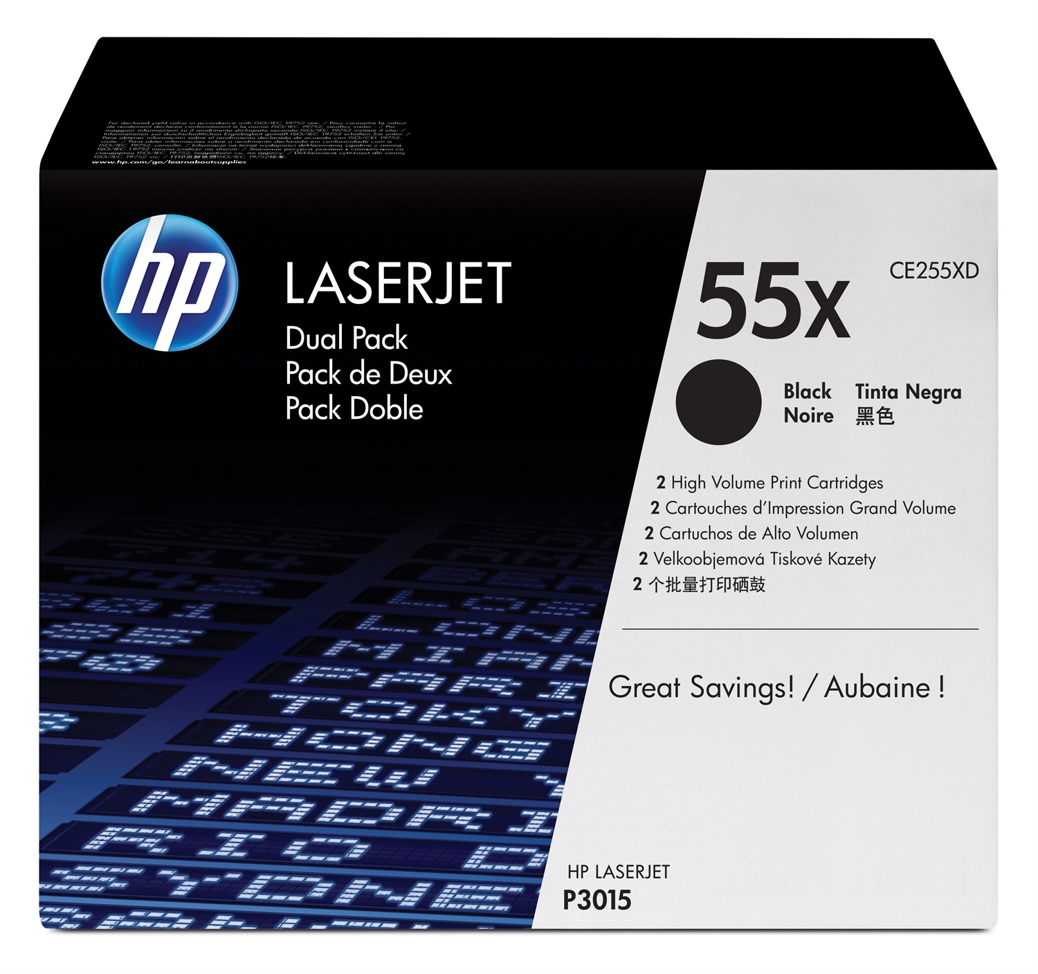 HP Confezione da 2 cartucce originali di Toner nero ad alta capacità LaserJet 55X CE255XD - Resa 25000 pagine, Compatibile con P3010, P3015, M525c