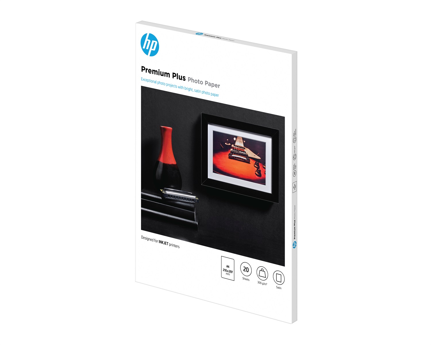 HP Carta Fotografica Satinata Premium Plus, 300 g/m², A4 (210 x 297 mm), 20 Fogli, Semi Lucida, Certificata FSC®