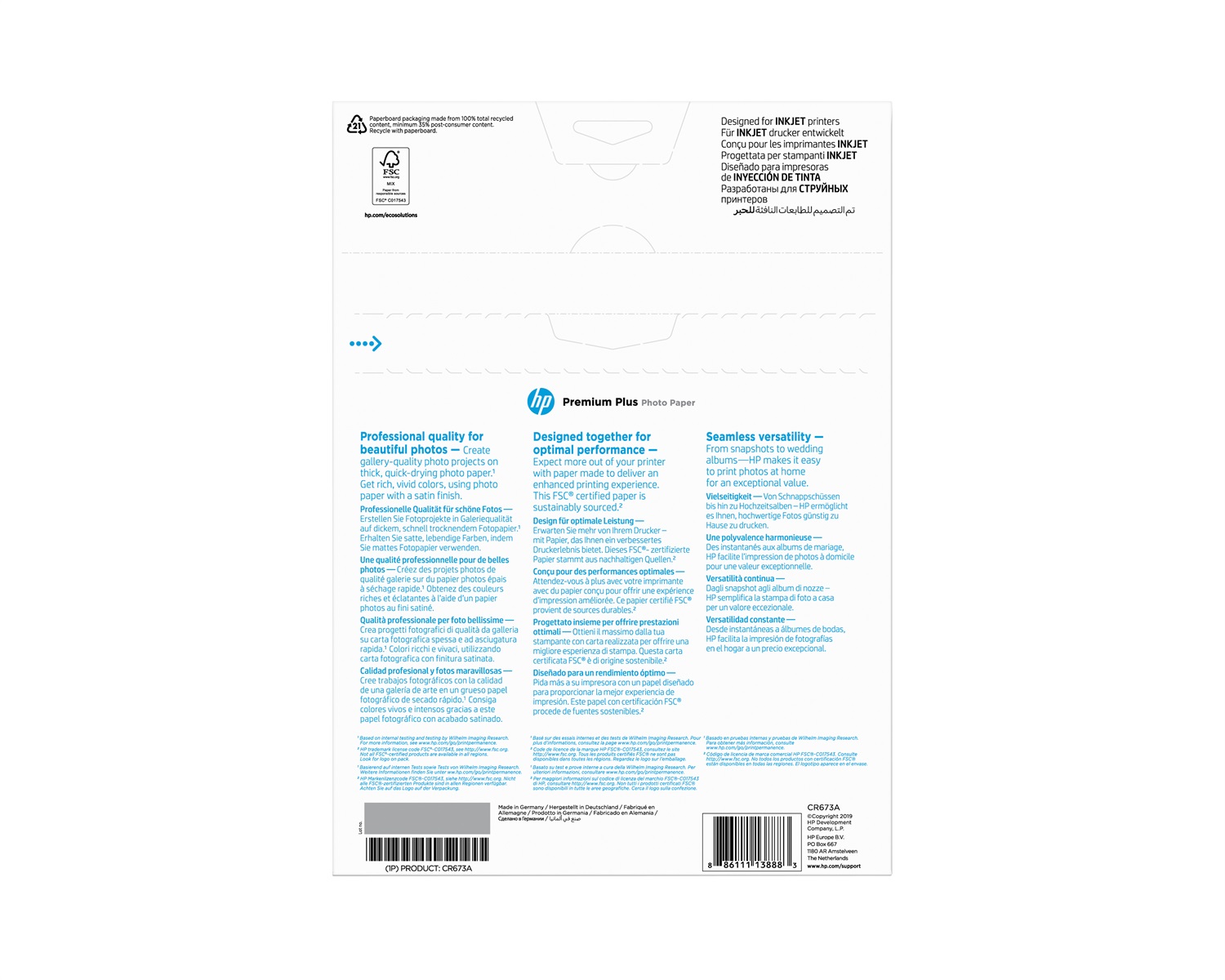 HP Carta Fotografica Satinata Premium Plus, 300 g/m², A4 (210 x 297 mm), 20 Fogli, Semi Lucida, Certificata FSC®