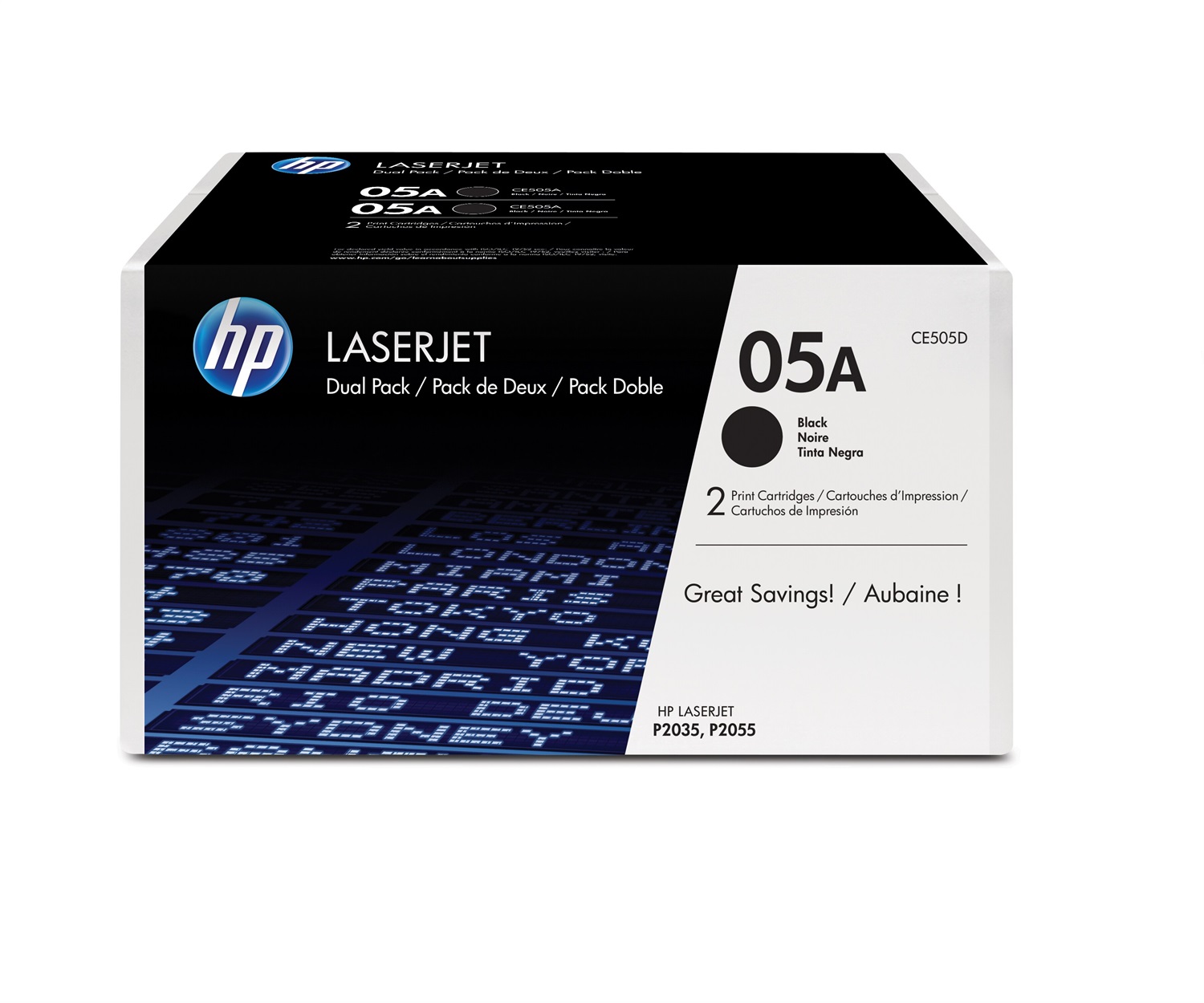 HP Toner Originale Nero CE505D 05A - Confezione Doppia da 2 Pezzi, 4600 Pagine per HP LaserJet