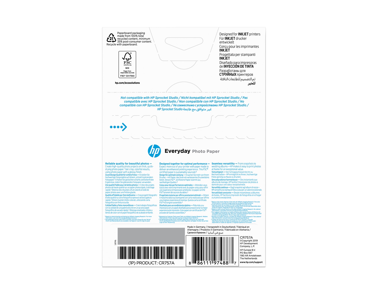 HP Carta fotografica Everyday, lucida, 200 g/m², 10 x 15 cm (101 x 152 mm), 100 fogli