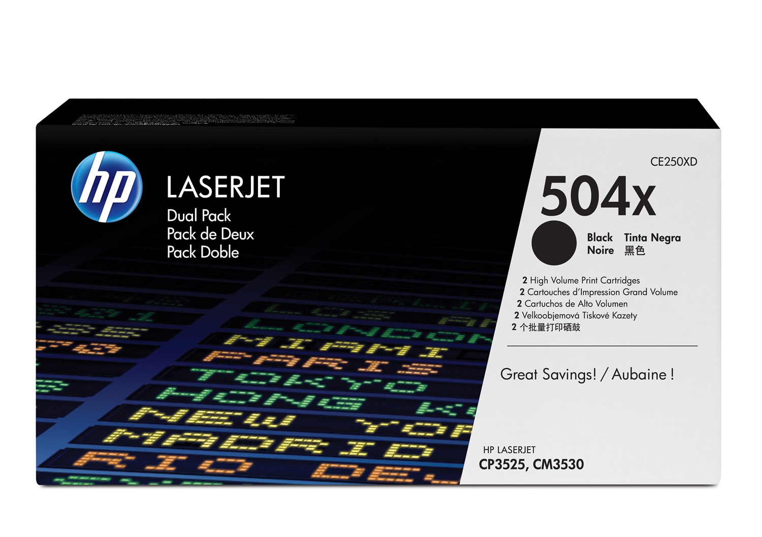 HP Toner Nero Alta Capacità CE250XD 504X - Confezione da 2 Cartucce, 21000 Pagine