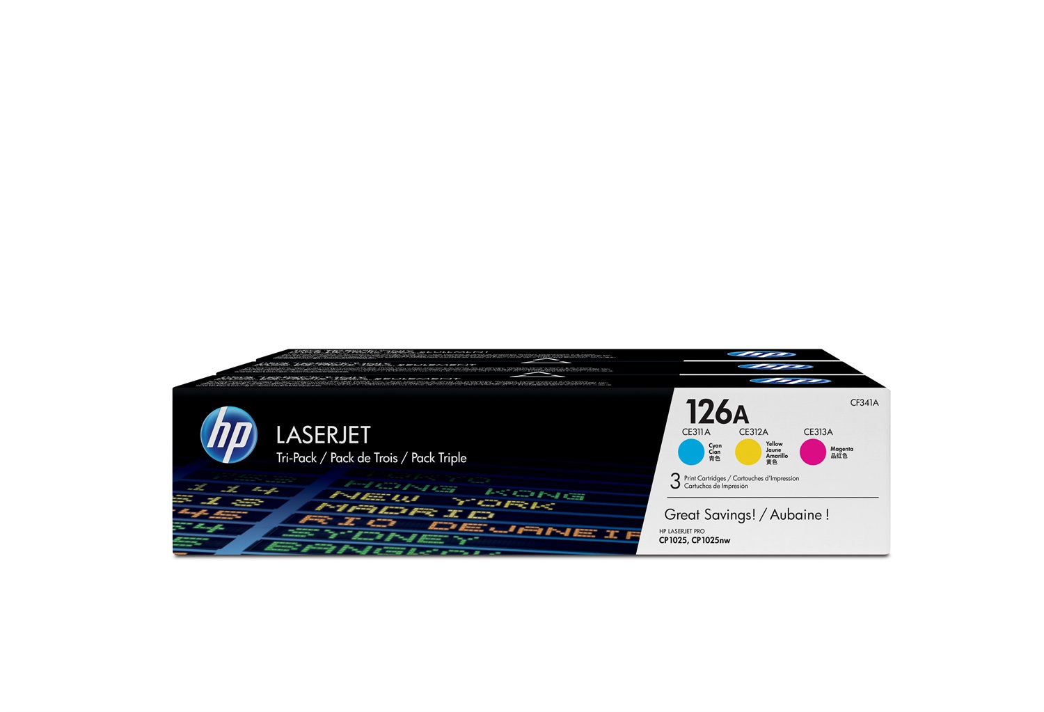 HP Toner Originale 126A Confezione da 3 Cartucce Ciano, Magenta, Giallo - CF341A, Resa 1000 Pagine
