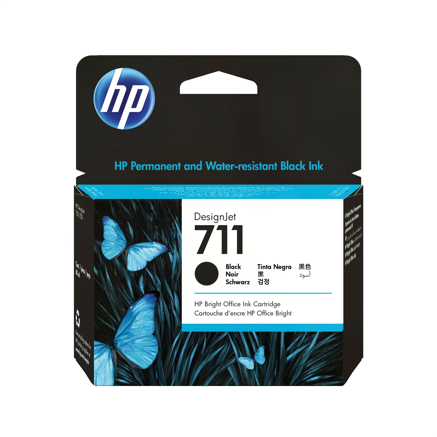 HP Cartuccia d'inchiostro Nero CZ133A 711, 80 ml, Alta Capacità (XL), Inchiostro a base di pigmento, Compatibile con DesignJet T120 e T520