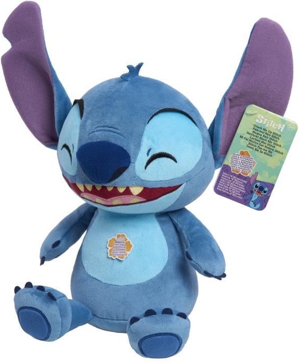 Just Play Peluche musicale Disney Crack Me Up di Stitch - Interattivo 28 cm con Effetti Sonori e Movimento, Giocattolo per Bambini dai 3 Anni
