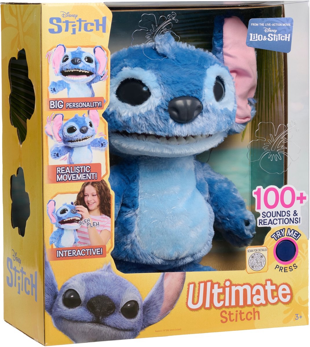 Just Play Peluche Interattivo Disney Ultimate Stitch 43 cm - Oltre 100 Suoni e Reazioni per Bambini dai 3 Anni