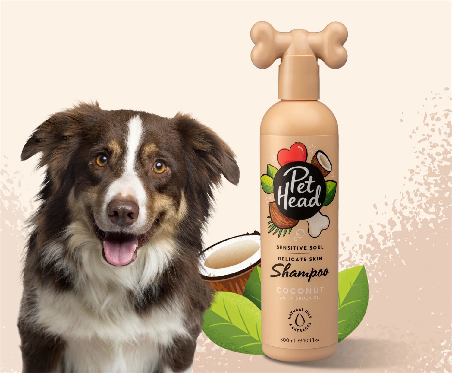 Pet Head Shampoo Sensitive Soul 300ml - Profumo di Cocco, Ipoallergenico, Naturale e Vegano per Cani con Cute Sensibile
