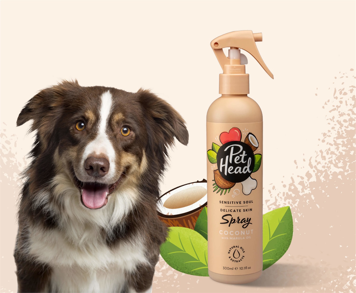 Pet Head Spray Deodorante per Cani Sensitive Soul 300 ml - Profumo di Cocco, Ipoallergenico, Ingredienti Naturali e Vegani, Formula Delicata per Cuccioli