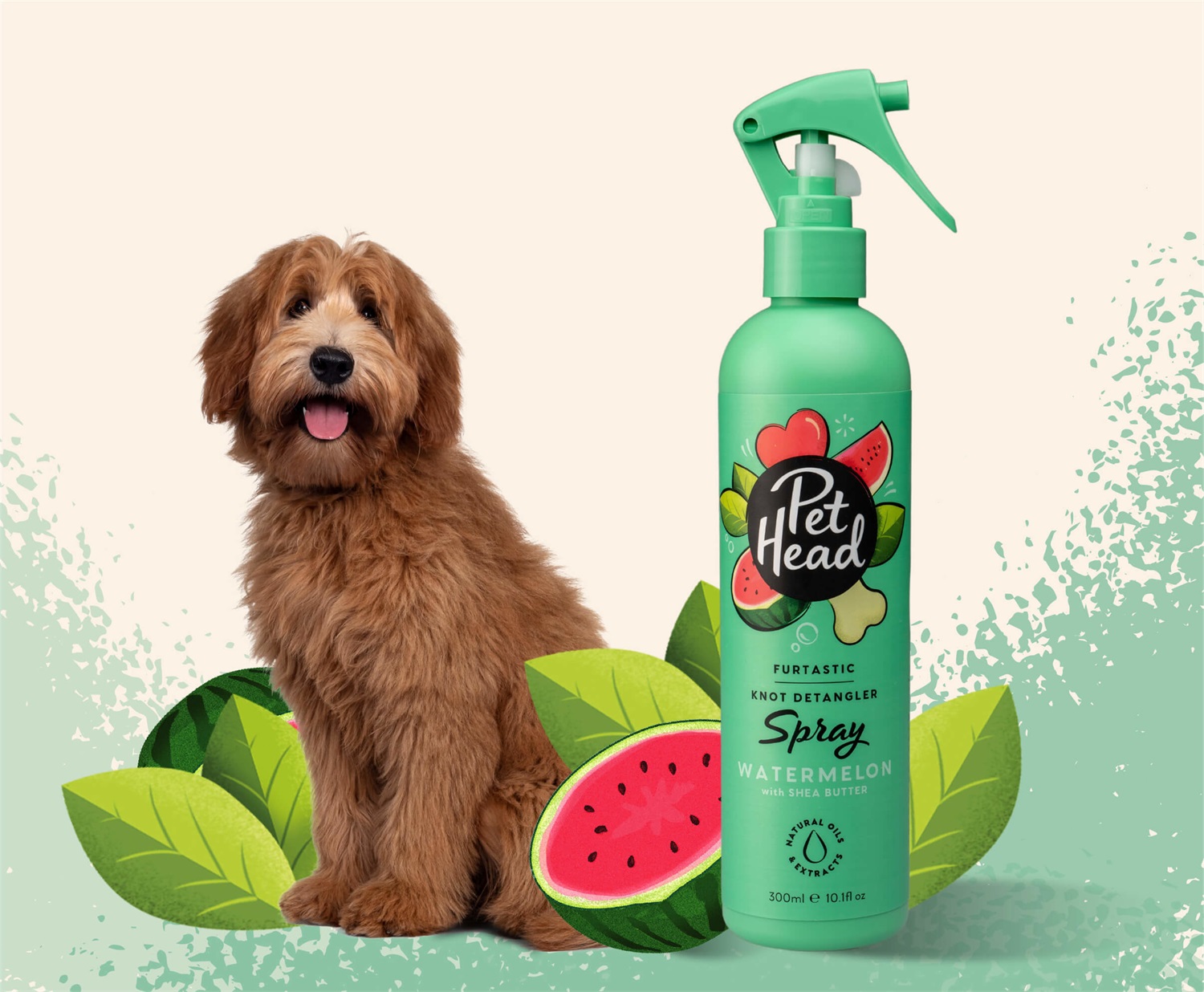 Pet Head Furtastic Spray toelettatura 300 ml per cani con pelo riccio e lungo - Profumo di anguria, formula naturale e vegana, delicata per cuccioli