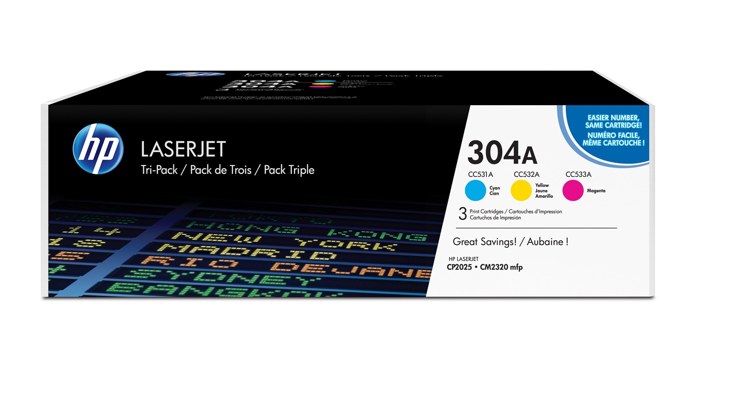 HP 304A Confezione da 3 cartucce originali di toner Ciano, Magenta, Giallo - CF372AM, 2800 pagine