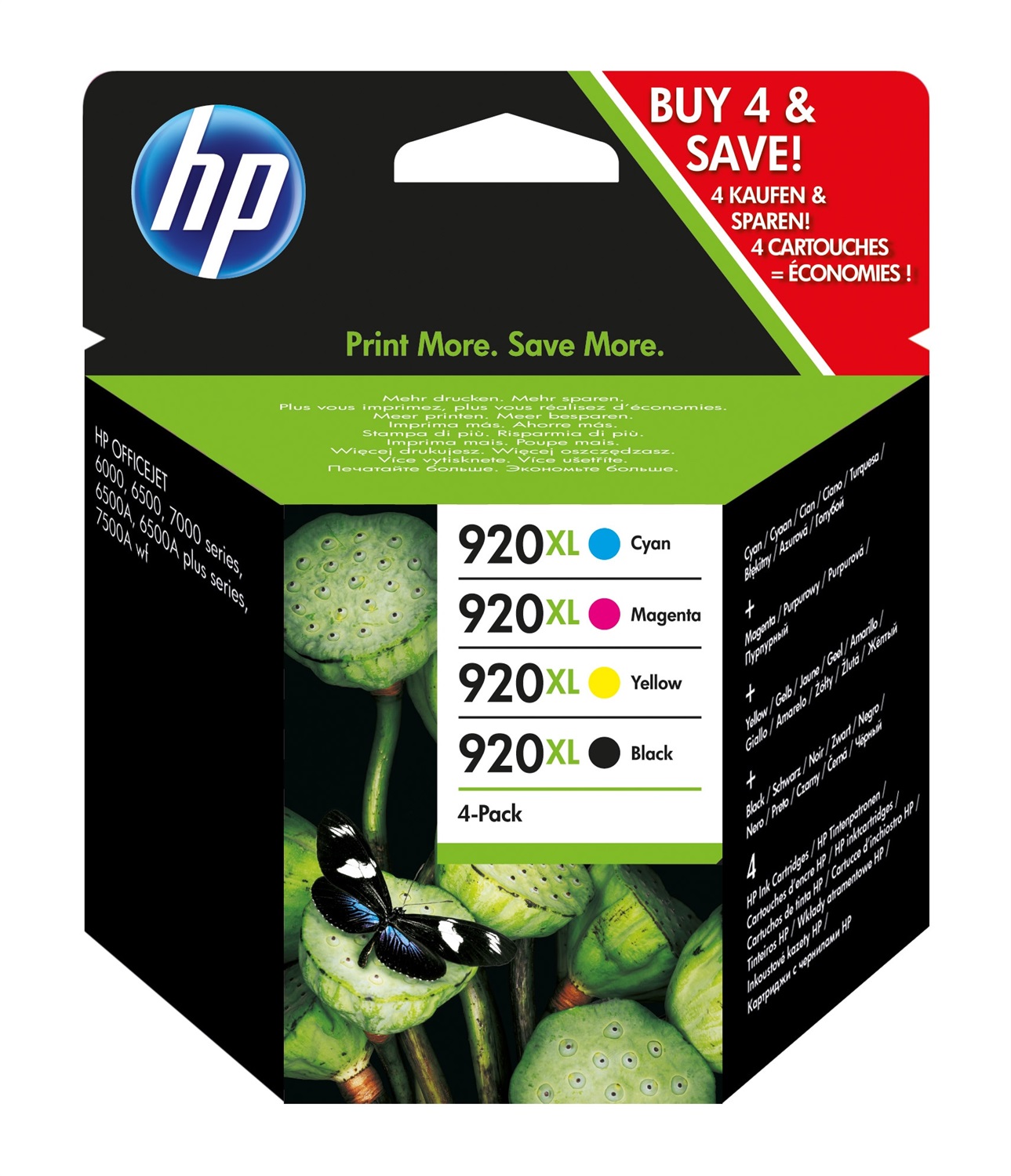 HP 920XL Cartuccia d'Inchiostro Originale 4 Pezzi - Nero (49 ml) e Colori (6 ml) - Resa Elevata fino a 1200 Pagine