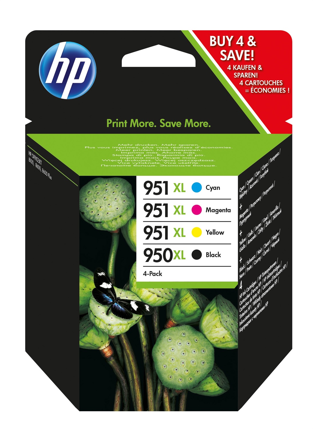 HP Cartucce d'Inchiostro Originali 950XL 951XL, 4 Pezzi Assortiti, Nero, Ciano, Magenta, Giallo, C2P43AE, Elevata Resa (XL)