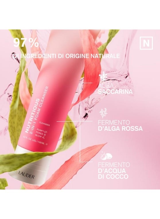Estée Lauder Nutritious 2-in-1 Foam Cleanser - Detergente Schiumogeno Viso 125 ml per Pelle Normale e Sensibile
